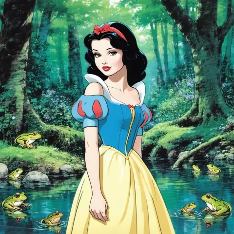 Monica Bellucci as Snow White Among Pond Frogs