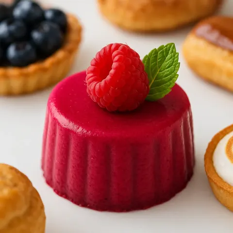 Vibrant Raspberry Mousse Dessert Topped with a Fresh Raspberry