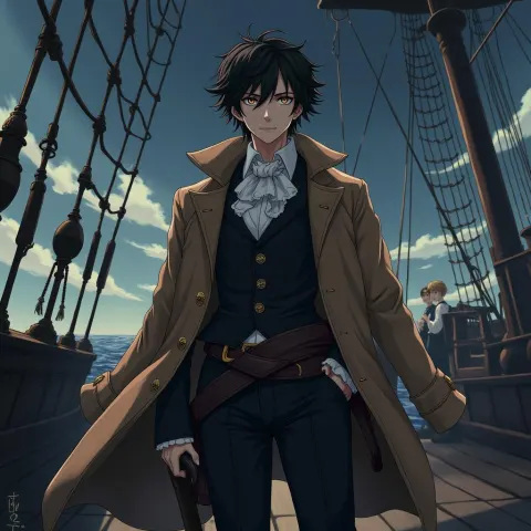 Victorian Pirate on Deck in Ghibli Style Anime