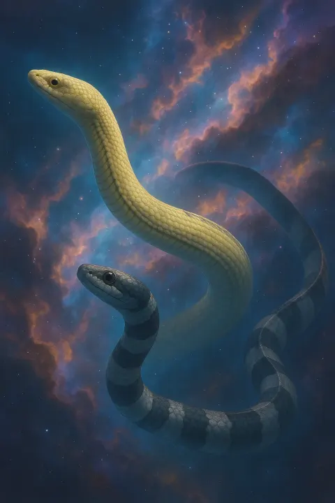 Two Sea Snakes—the First a Pale Yellow Specimen with Granular