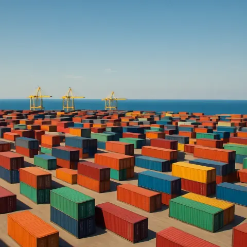 Multitude of Brightly Colored Shipping Containers Lies Scattered