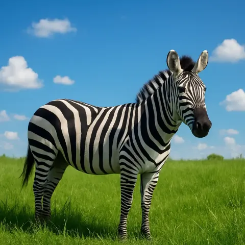 Zebra with Black-and-white Stripes Is Standing in a Vibrant