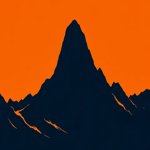 Solid Navy Blue Silhouette of a Tall Mountain Summit Encircled