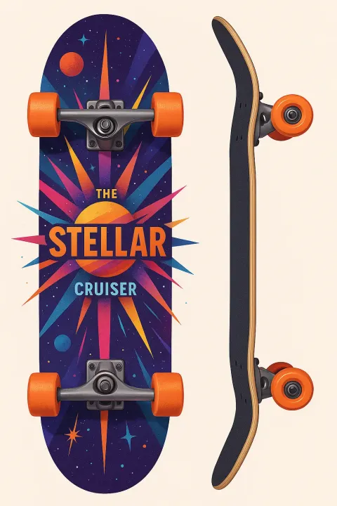Vibrant and Eye-catching Graphic for a Skateboard Deck Titled "The