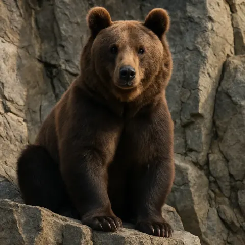 Bear Standing on a Rugged Outcrop with its Ears
