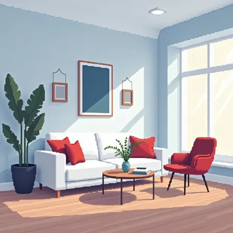 Minimalist Pixel Living Room in Blue White Red