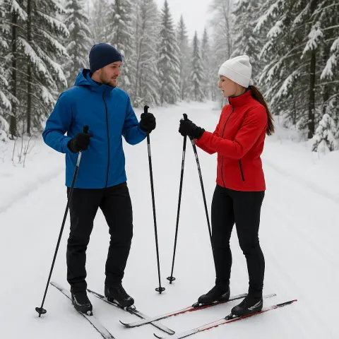 Two People Dressed in Winter Sports Attire