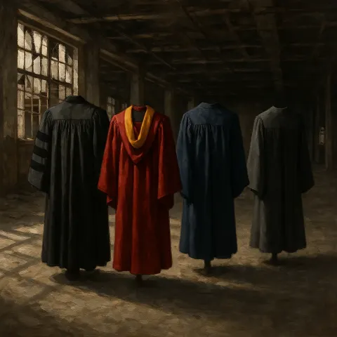 Four Academic Gowns—a Classic Black Doctoral Characterized by its Floor-length
