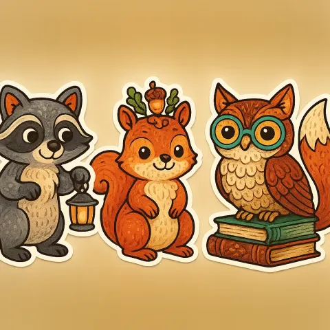 Envision a Set of Charming Illustrations Featuring Forest Animals Portrayed