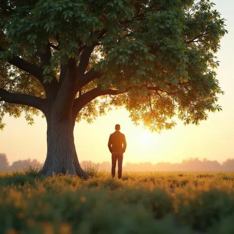 Man Beneath a Tree in Golden Octane Light