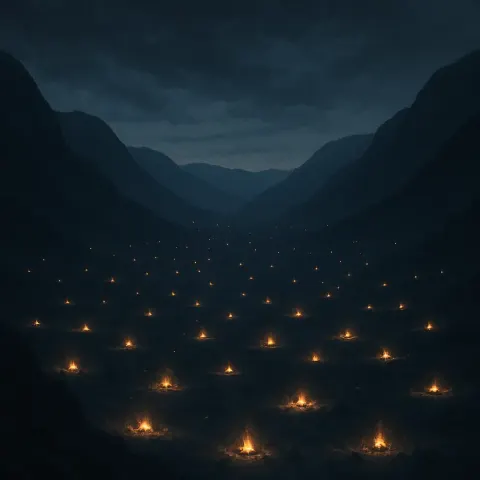Multitude of Distant Campfires Twinkle Like Fallen Stars