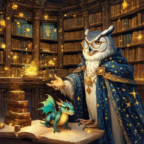 Owl Mage and Dragon Hatchling Trading Riddles
