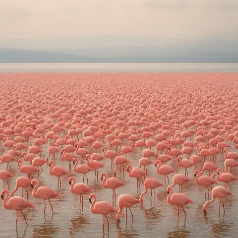 Vast Flock of Flamingos Creates a Vibrant Pink Carpet