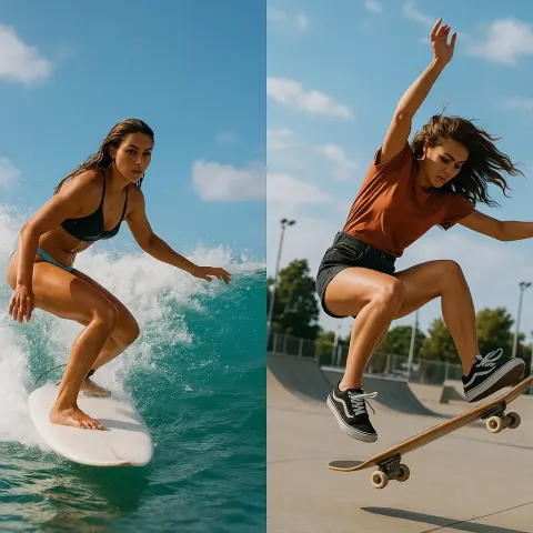 One Woman Is Riding the Waves on a Surfboard