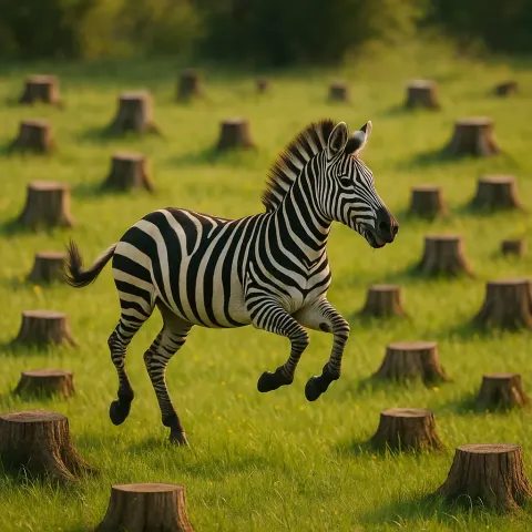 Zebra Playfully Romping Through a Lush Field