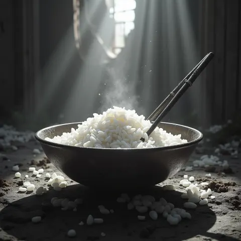 Enchanted Rice Bowl With Fractured Magical Chopsticks