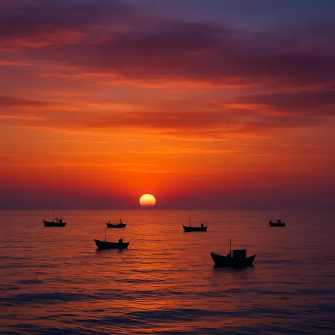 Handful of Tiny Fishing Boats Are Scattered Across a Vast