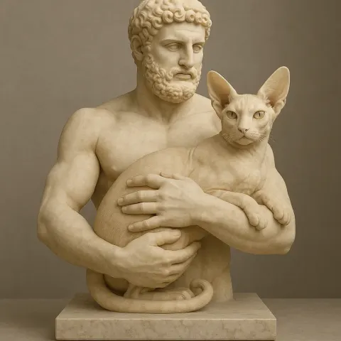 Timeless Sculpture Crafted from Pale Alabaster Depicts a Strong Man