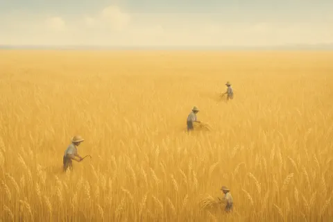 Few Tiny Farmhands Are Barely Visible as They Work