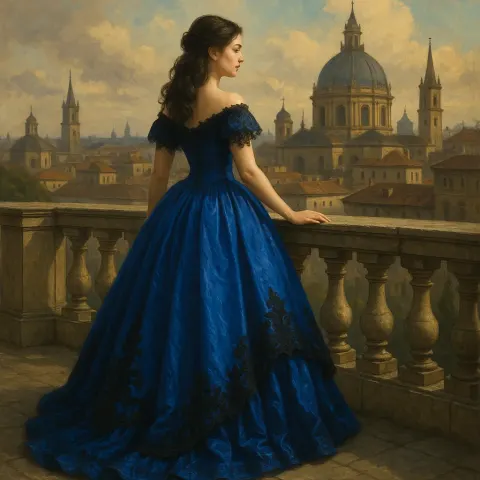 Woman in a Flowing Royal Blue Ball Gown