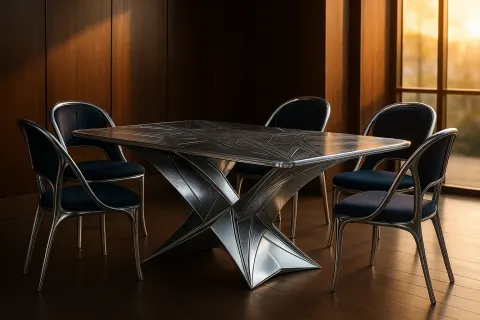 Futuristic Dining Table Crafted from Polished Aluminum