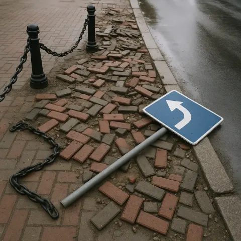 Damaged Sidewalk with Displaced Bricks
