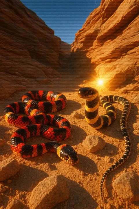 Three Distinctly Patterned King Snakes Hold the Center
