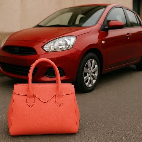 Cherry-red Car and a Coral-colored Handbag