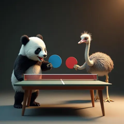 Panda Versus Ostrich Ping Pong Showdown