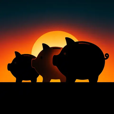 Three Diverse Piggy Banks in Profile Overlap