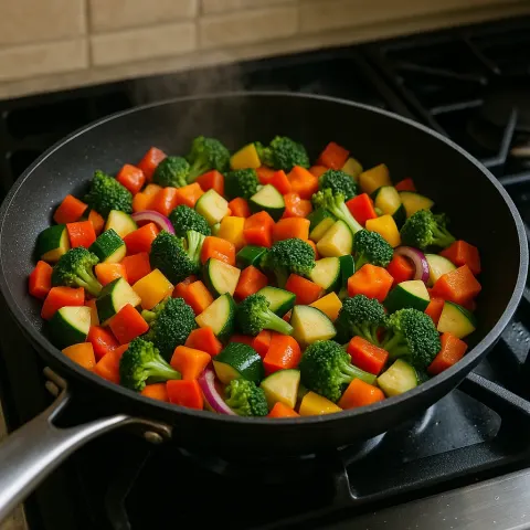 Pan on the Stove Is Filled with a Vibrant Assortment