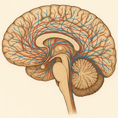 Intricate Cross-sectional Diagram of the Human Brain Showcasing the Neural
