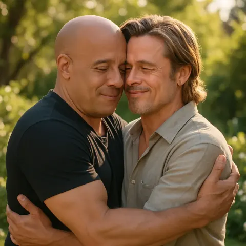 8k Image Depicting Brad Pitt and Vin Diesel Embracing