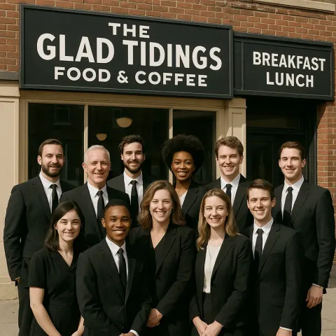 Group of People Dressed in Formal Clothing Poses Together Outside