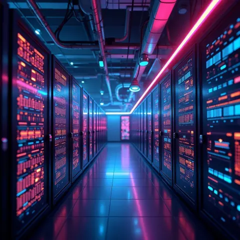 Futuristic Server Farm Bathed in Neon Glow