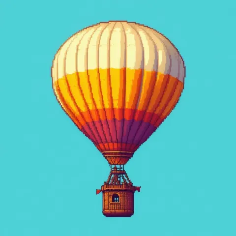 Old Air Balloon Drifting Through Pixel Fantasy
