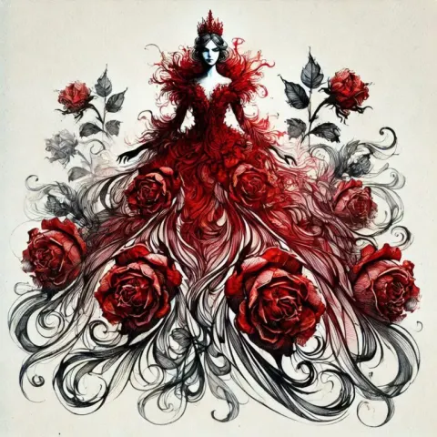 Queen of Mystery in Rose Petal Gown