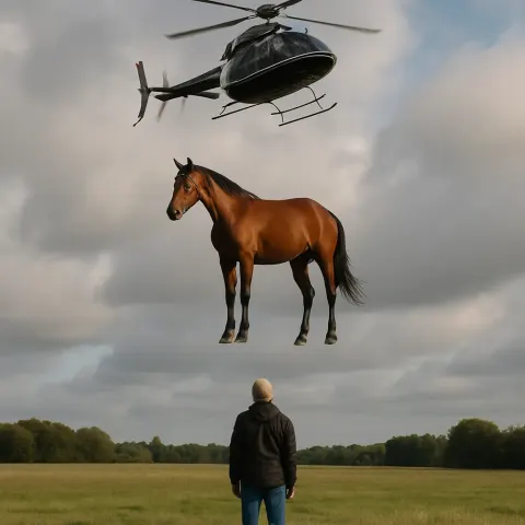 Person Standing Beneath a Horse