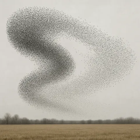 Dense Flock of Countless Starlings Creates