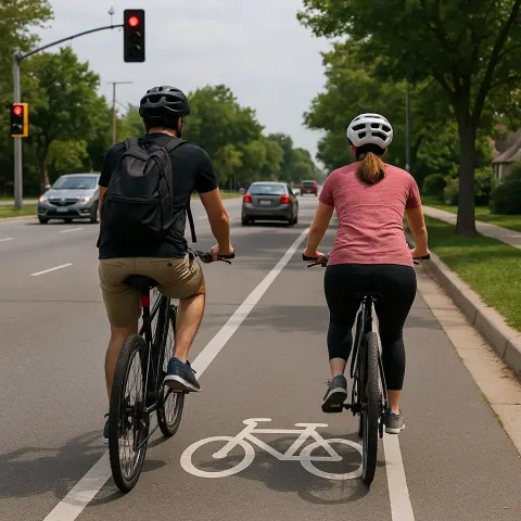 Two Cyclists Riding on a Designated Bike Lane Next