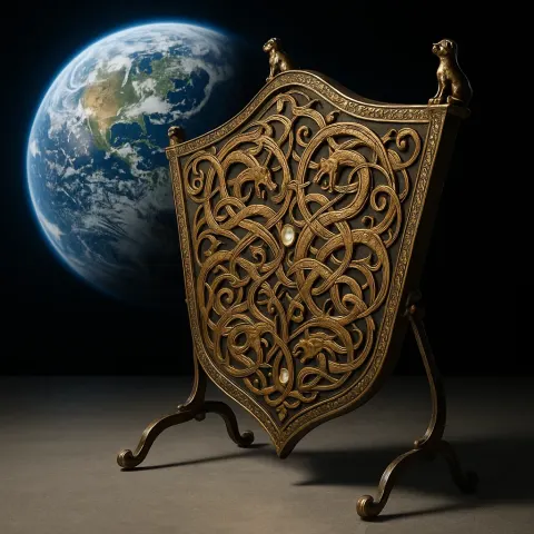 Ornate Fire Screen with Intertwined Zoomorphic Designs