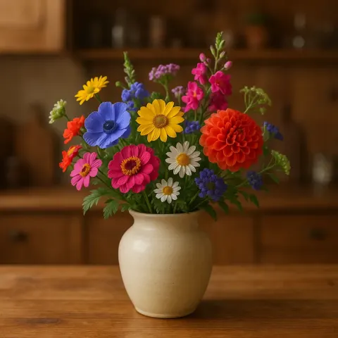 Wooden Countertop Holds a Ceramic Vase