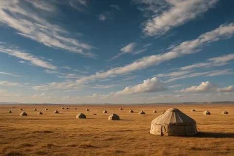 Many Distant Nomadic Tents Are Sparsely Scattered Across a Vast
