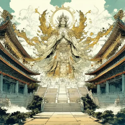 Massive Manga Statue Looming in Temple Shadows