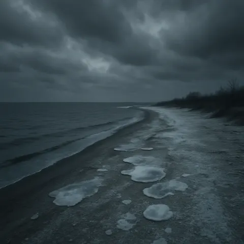 Remote Beach Enveloped by a Gloomy