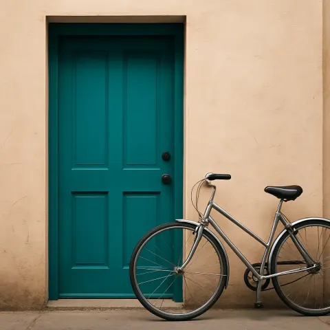 Vibrant Teal Door Stands Out Boldly