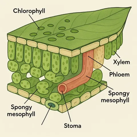 Diagram of a Leaf Cross-section Illustrating its Structure