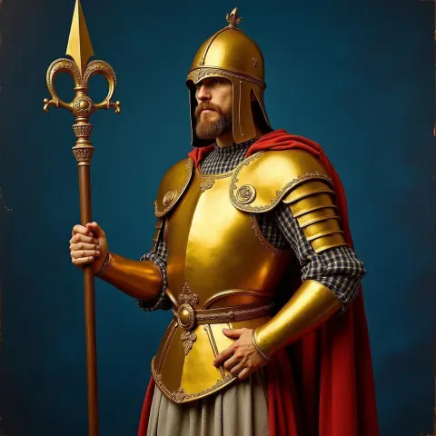 Golden Armored Warrior in Renaissance Blue
