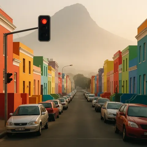 City Street Lined with Colorful Houses