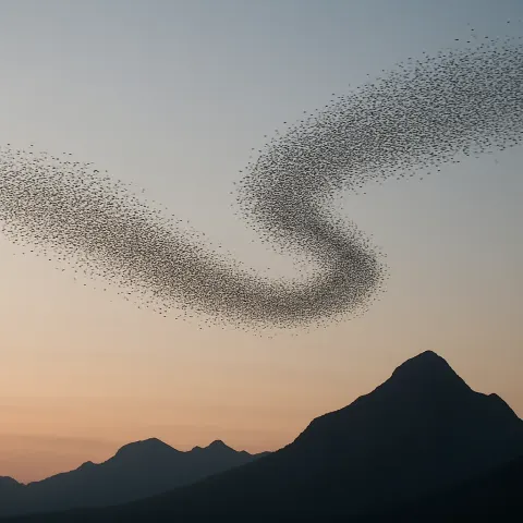 Immense Flock of Thousands of Migratory Birds Forms a Dynamic